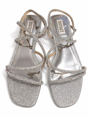 Badgley Mischka Ivie Silver Glitter Strappy Bling Sandals NWT